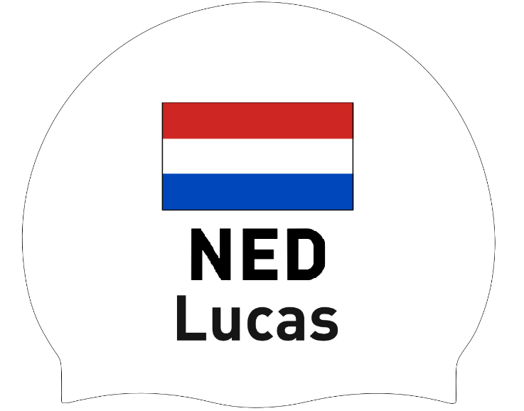 Silicone Badmuts Wit met individuele naam en Vlag Nederland - Lucas