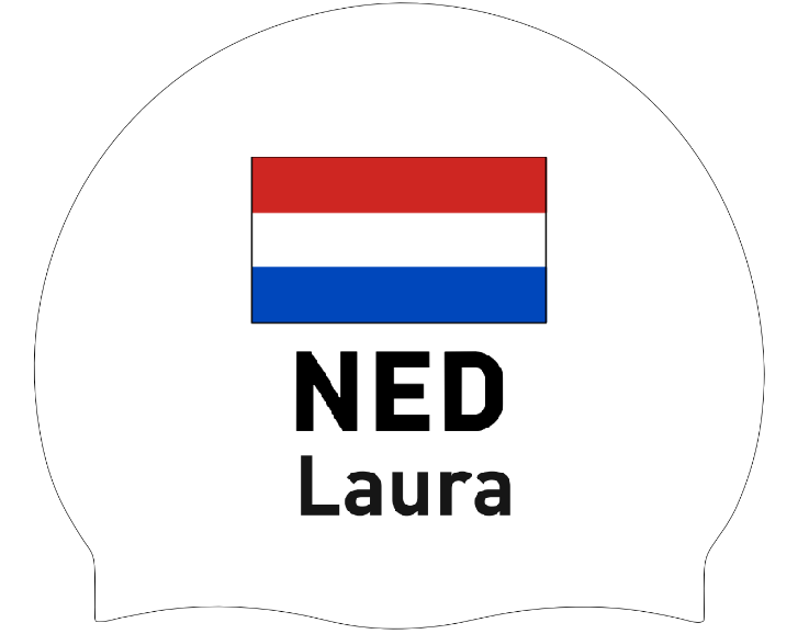 Silicone Badmuts Wit met individuele naam en Vlag Nederland - Laura