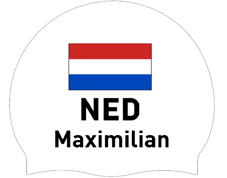 Silicone Badmuts Wit met individuele naam en Vlag Nederland - Maximilian