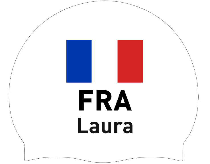 Silicone Badmuts Wit met individuele naam en Vlag Frankrijk - Laura