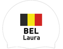 Silicone Badmuts Wit met Vlag België en individuele Naam - Laura