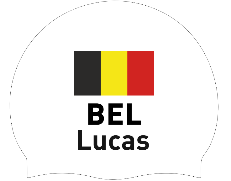 Silicone Badmuts Wit met Vlag België en individuele Naam - Lucas