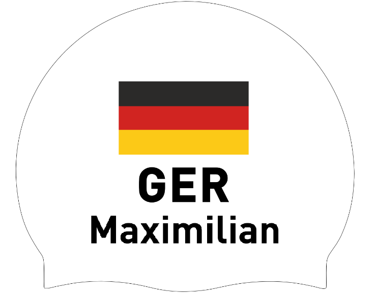 Silicone Badmuts Wit met individuele naam en Vlag Duitsland - Maximilian