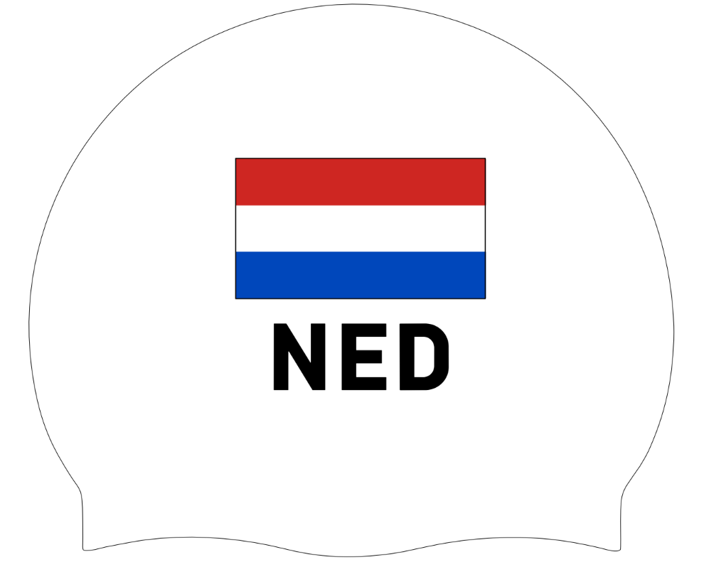 White Silicone Swim Cap with Dutch Flag