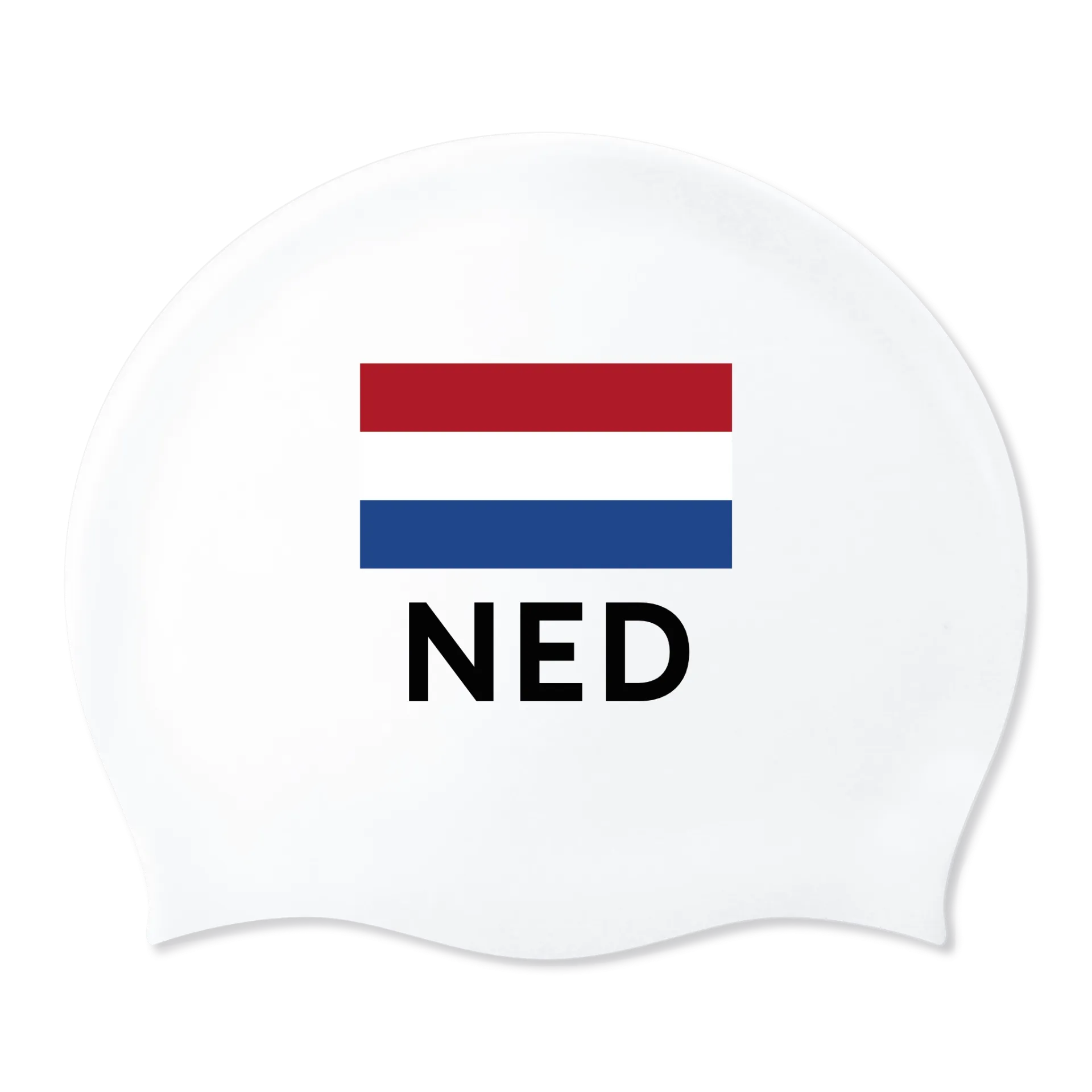 White Silicone Swim Cap with Dutch Flag
