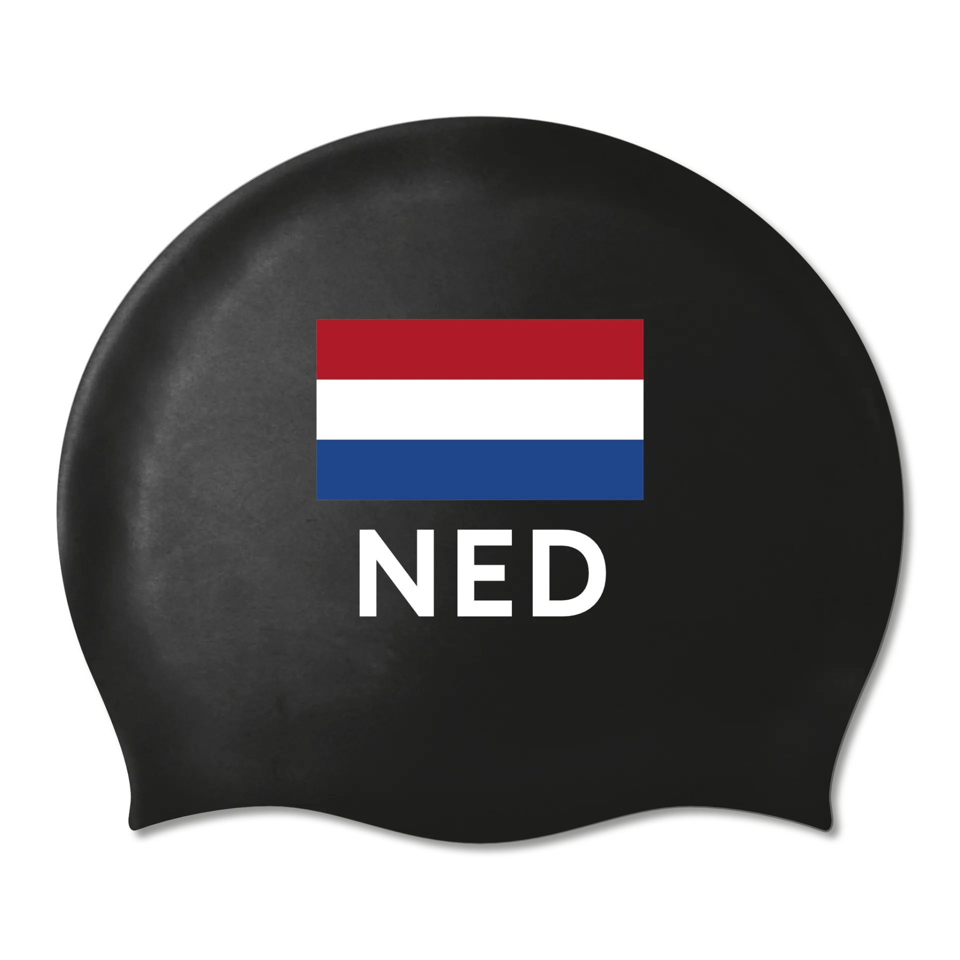 Black Silicone Swim Cap with Dutch Flag