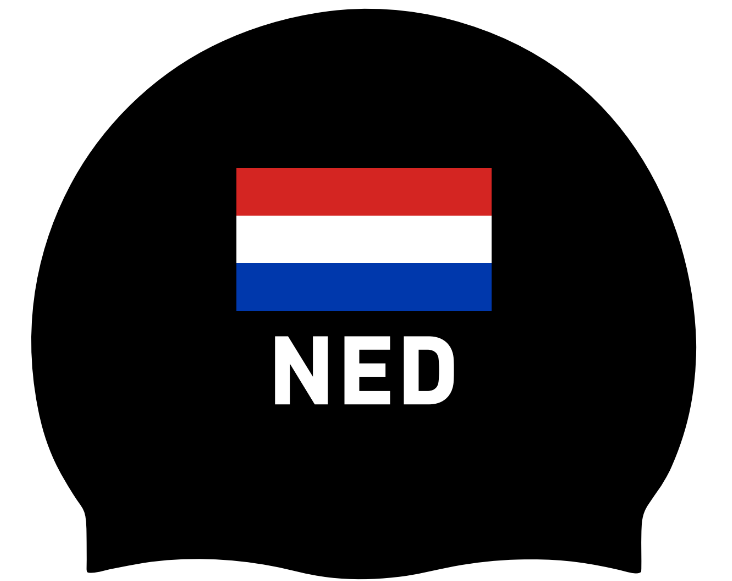 Silicone Badmuts Zwart met Nederlandse Vlag