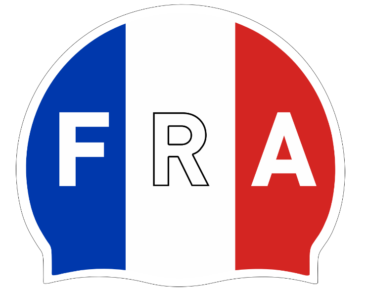 Bonnet de Bain en Silicone Blanc avec Drapeau Français - Grandes Lettres