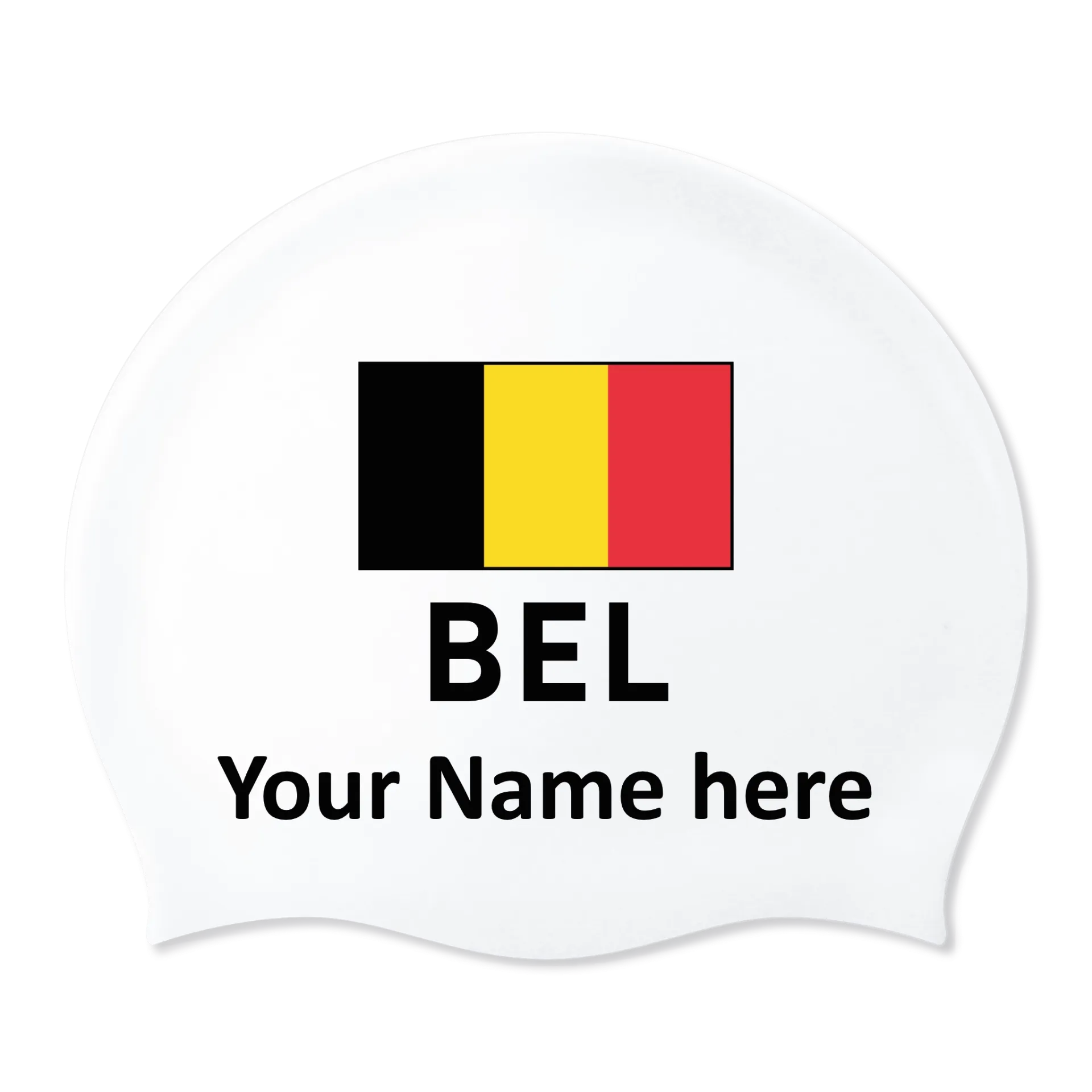 Bonnet de bain Silicone Blanc avec nom individuel et avec drapeau Belgique - 2 pièces