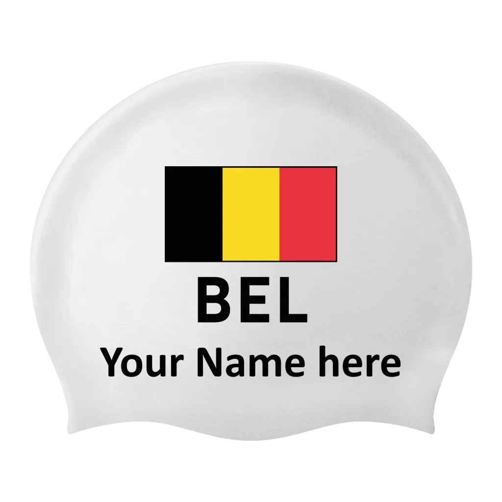 Silicone Badmuts Wit met individuele naam en Vlag België - 2 stuks