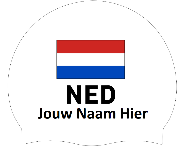 Silicon Swim Cap with individual Name and Flag Netherlands - 2 pieces