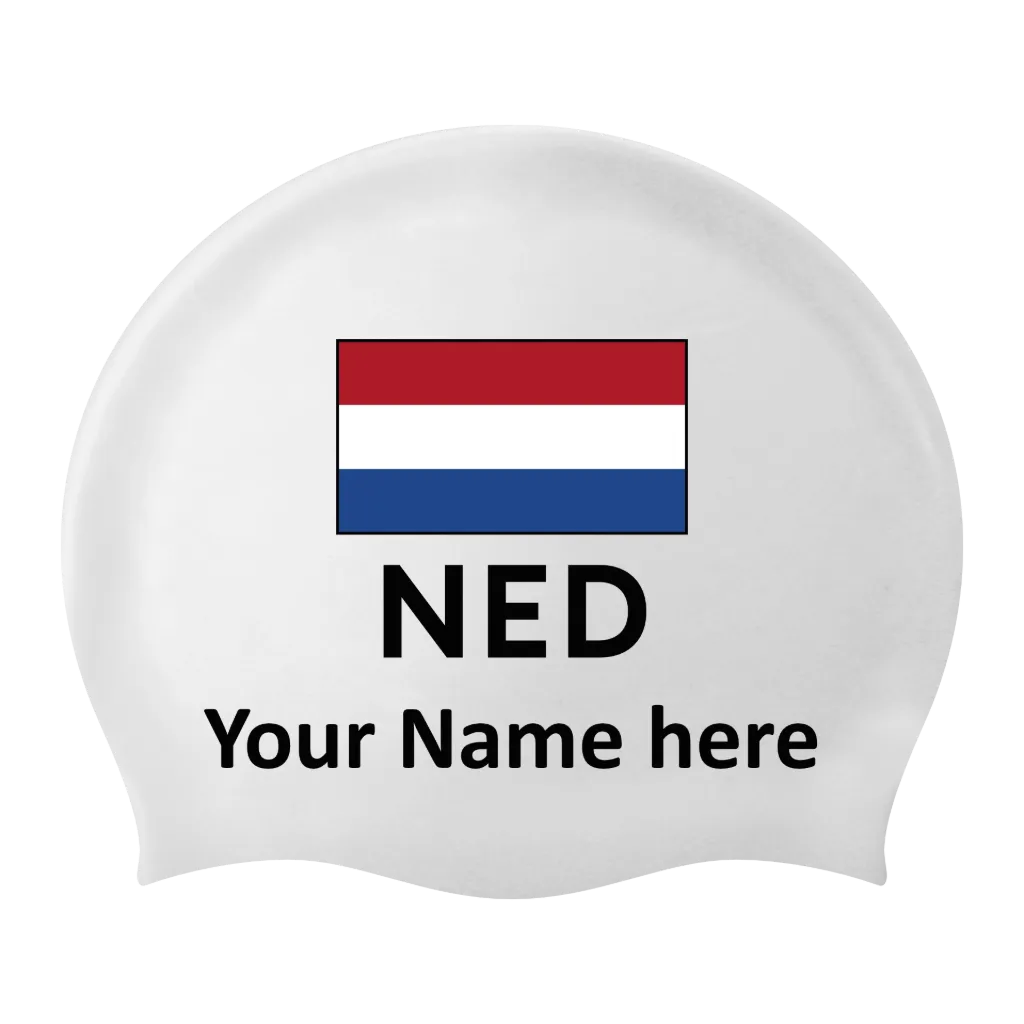 Silicon Swim Cap with individual Name and Flag Netherlands - 2 pieces