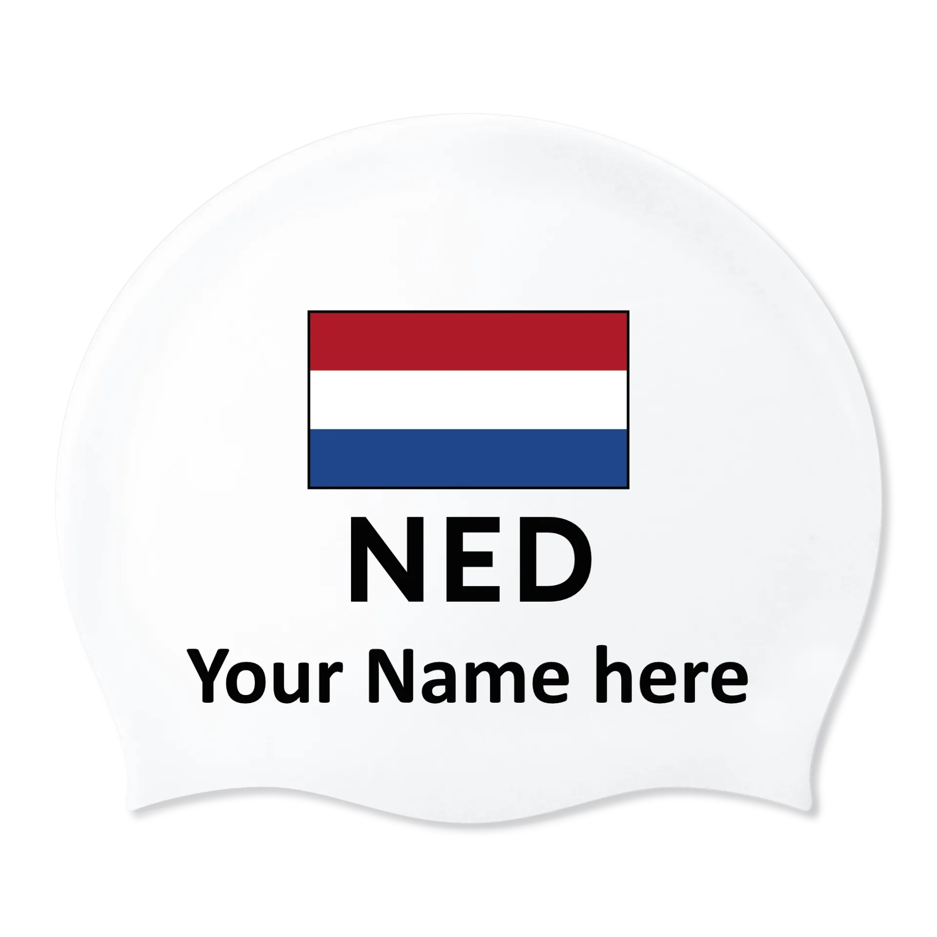 Weiße Badekappe mit Namen aus Silikon mit Flagge Niederlande - 2 Stück