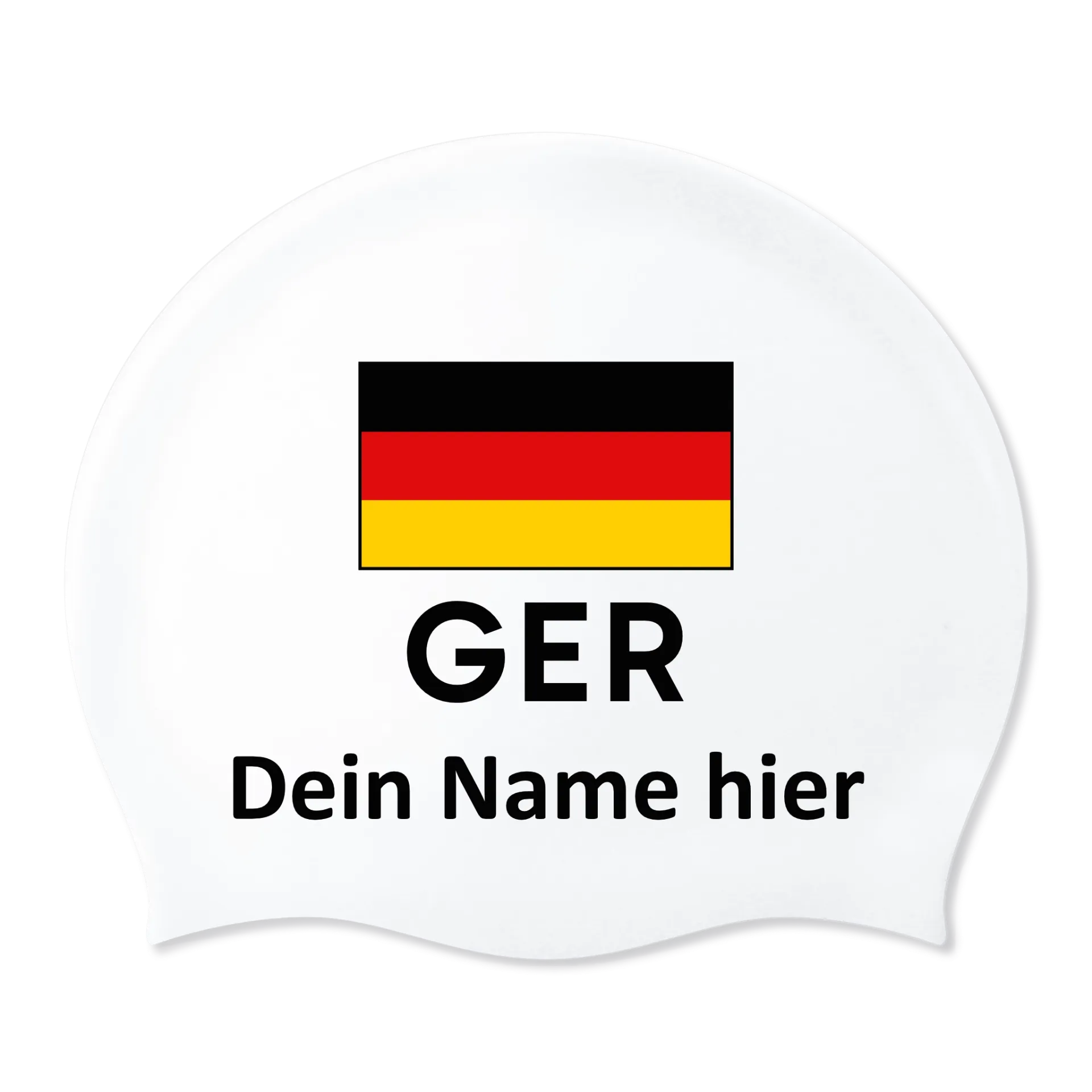 Weiße Badekappe mit Namen aus Silikon mit Flagge Deutschland - 2 Stück