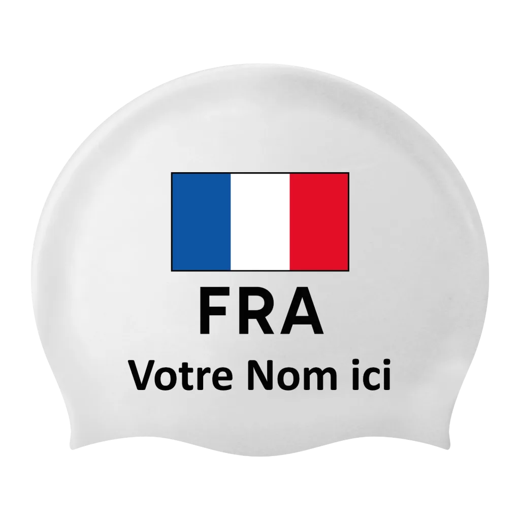 Silicone Badmuts Wit met individuele naam en Vlag Frankrijk - 2 stuks 
