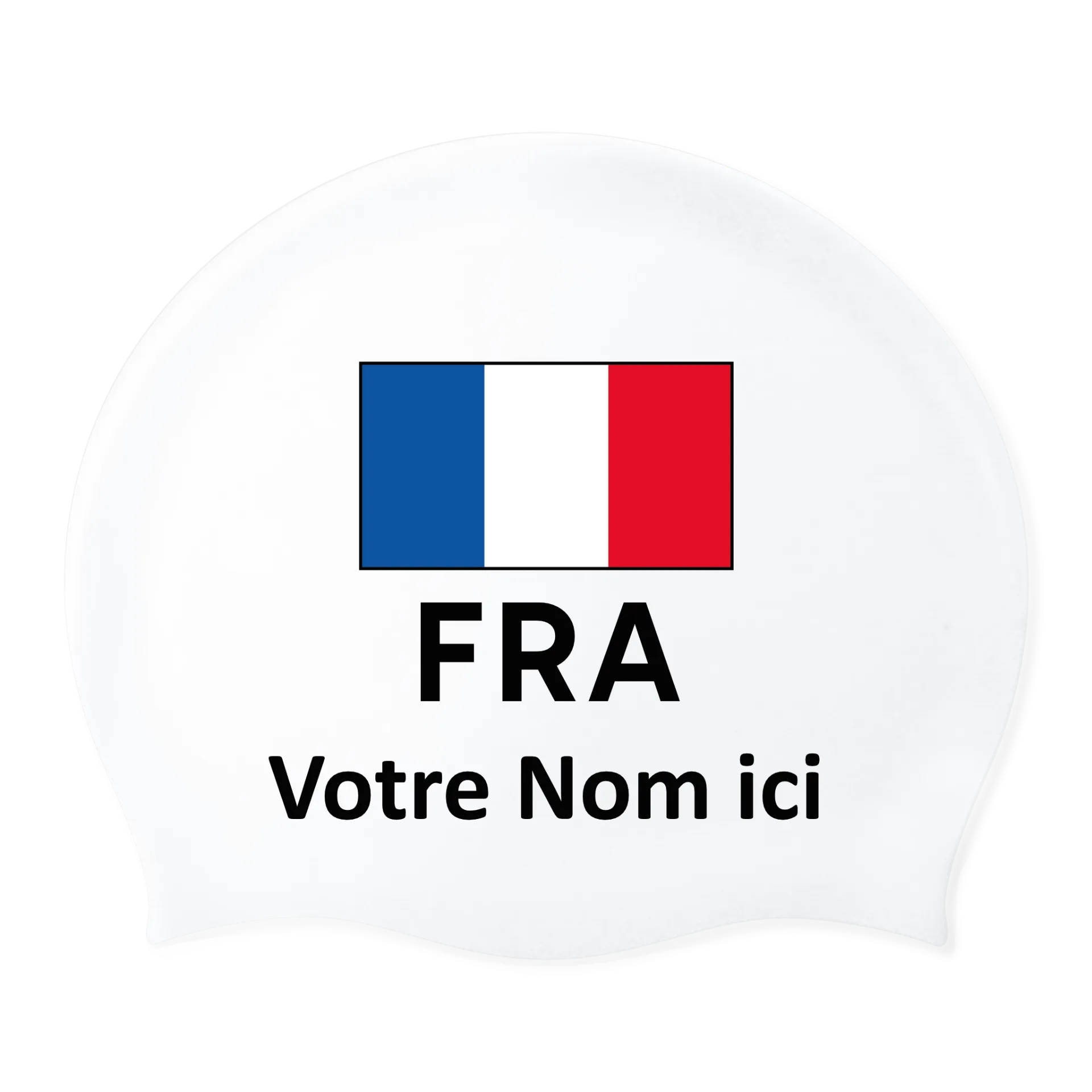 Bonnet de bain Silicone Blanc avec nom individuel et avec drapeau France - 2 pièces