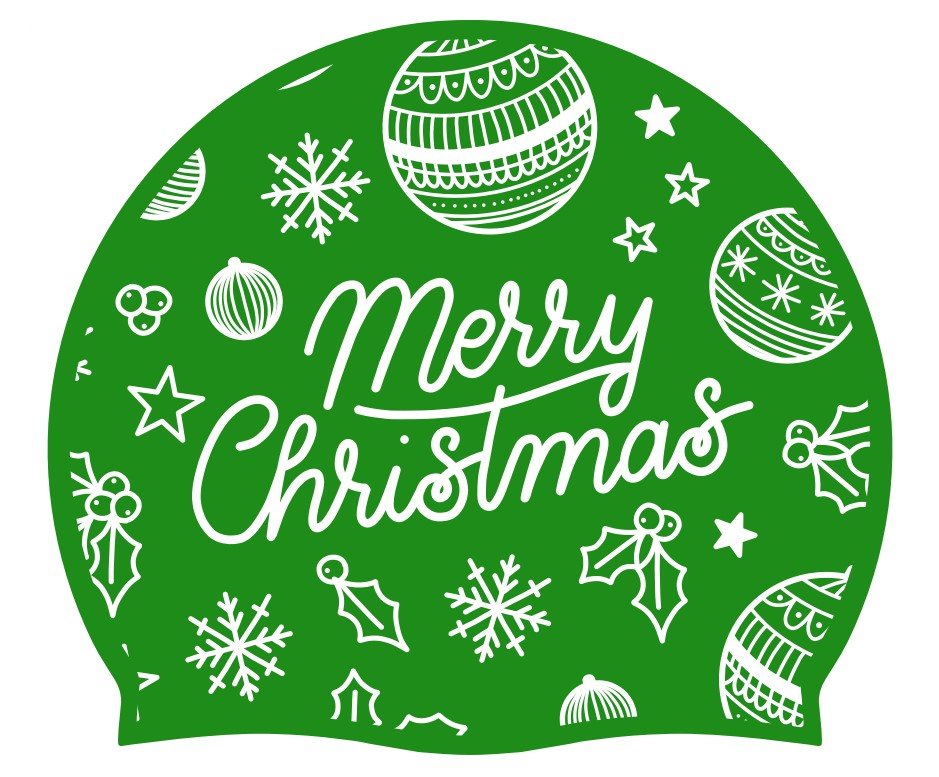 Bonnet de bain Noël (vert) - "Merry Christmas!" (Ref 2)