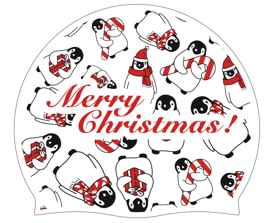 Badekappe Weihnachten (weiß) - Pinguine (Ref 7)