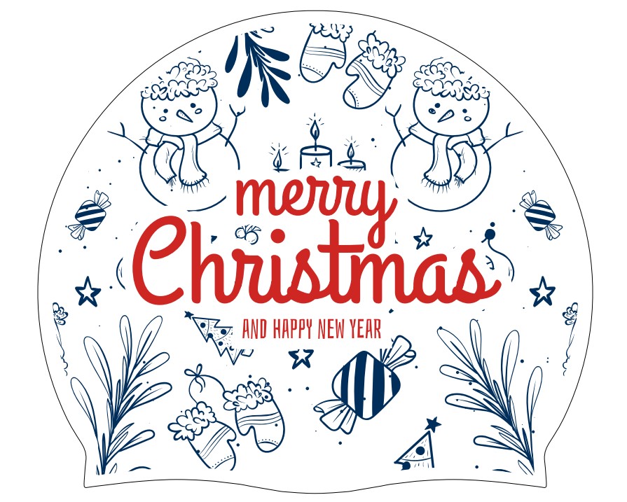 Christmas Swim Cap (white) - Merry Christmas and Happy New Year” (Ref 8)