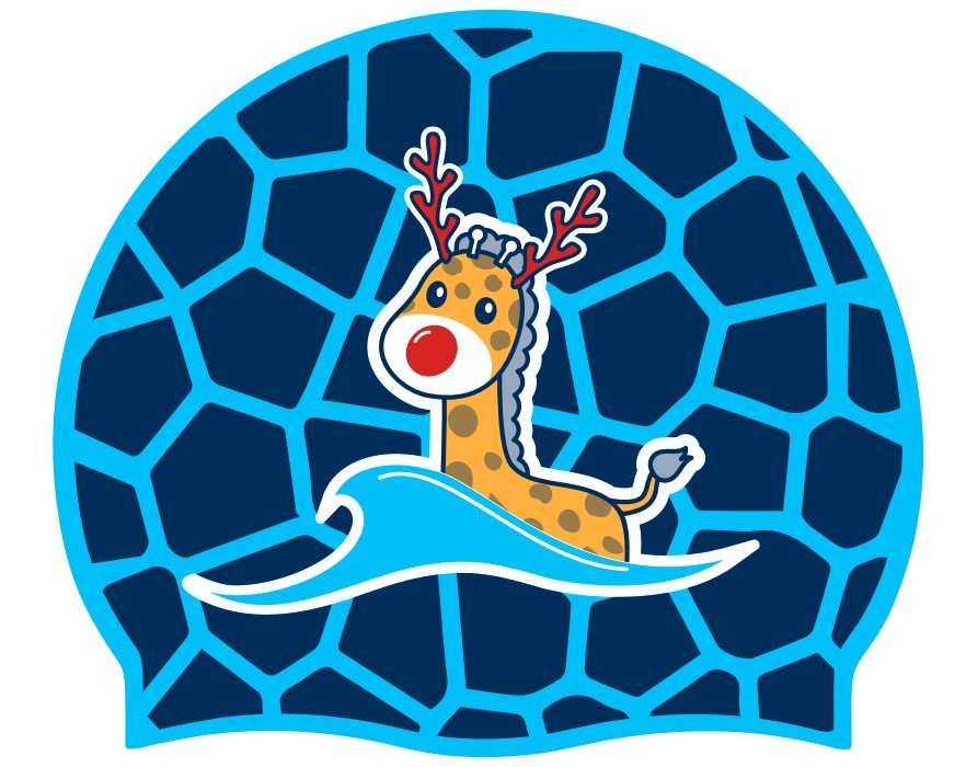 Badekappe Weihnachten (marineblau) - Schwimmendes Rentier (Ref 15)