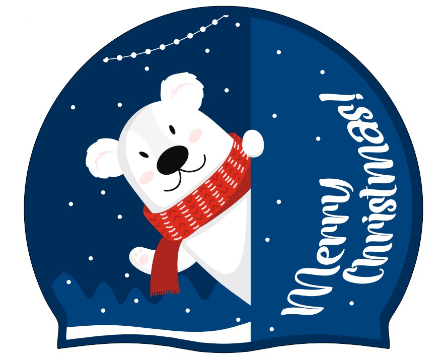 Christmas Swim Cap (navy blue) - Bear (Ref 18)
