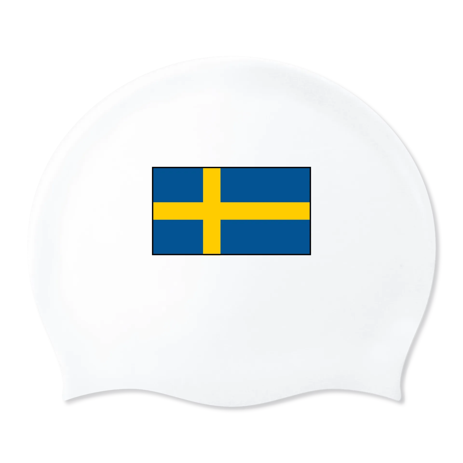 Silicone Swim Cap White with Flag Sweden 