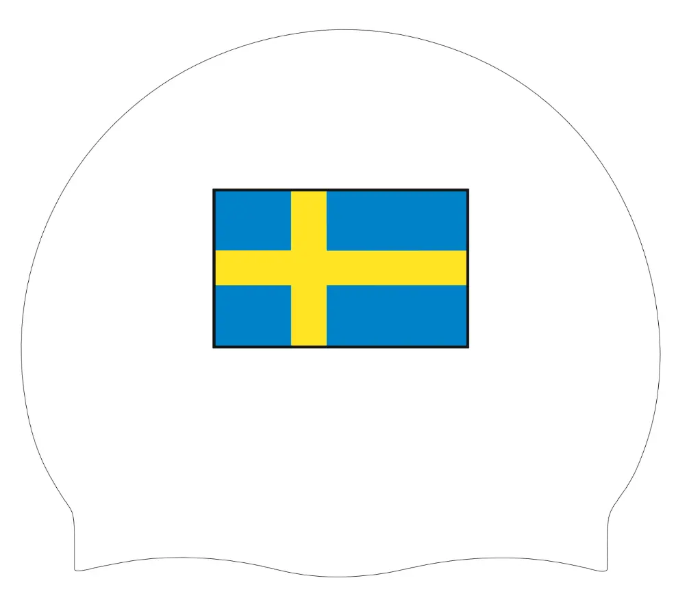 Silikone badehætte hvid med flag Sverige