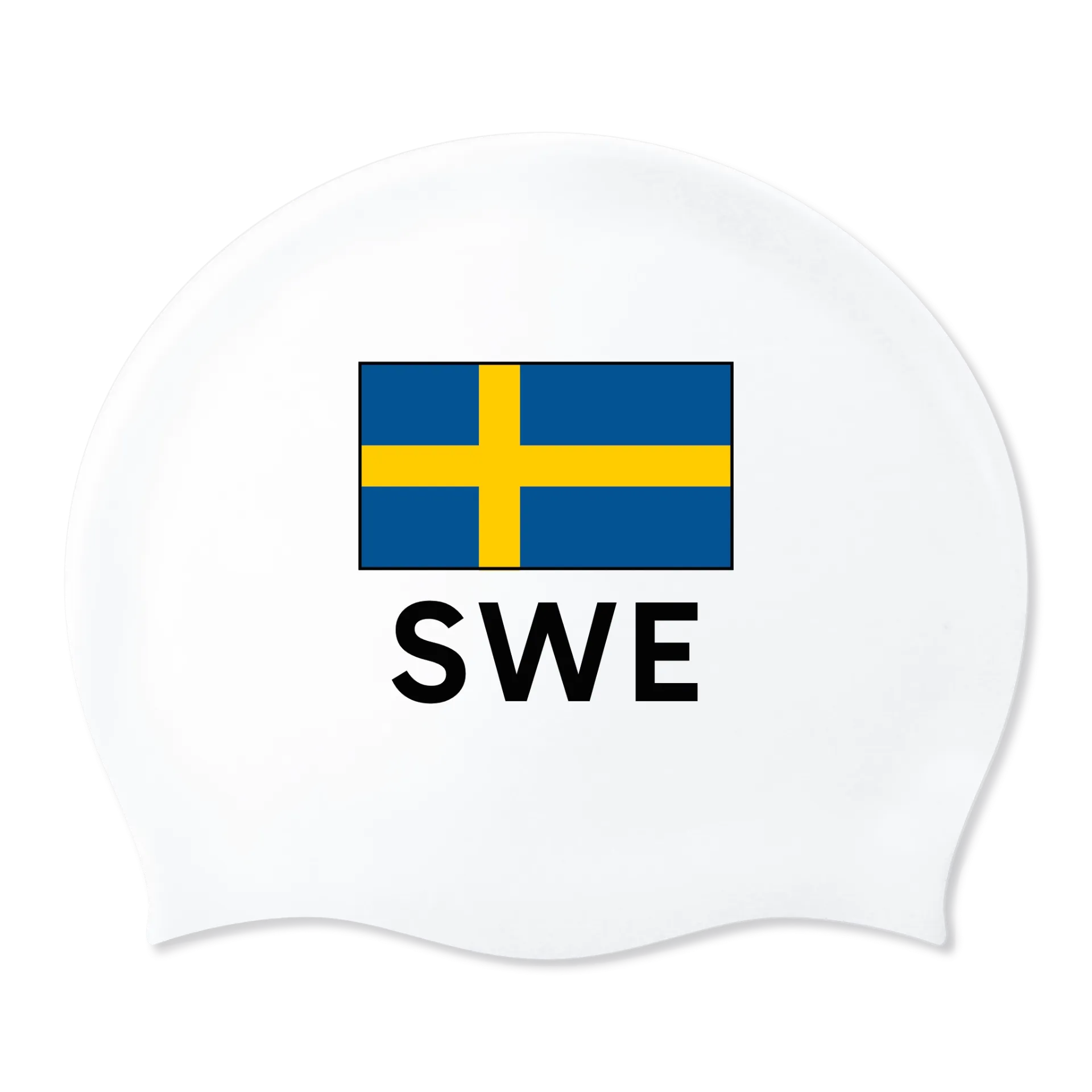 Silicone Swim Cap White with Flag Sweden 