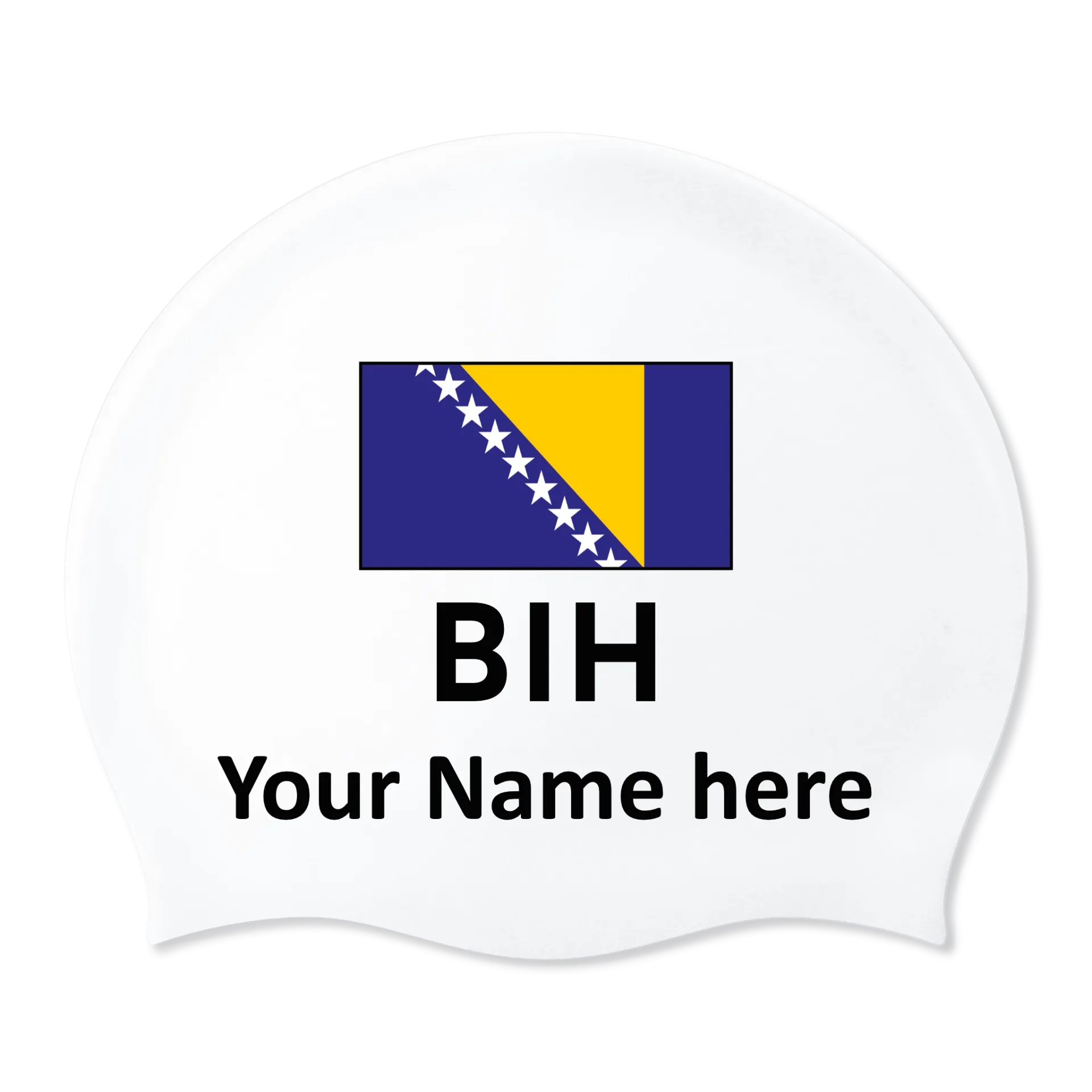 Silicon Swim Cap with individual Name and Flag Bosnia and Herzegovina- 2 pieces