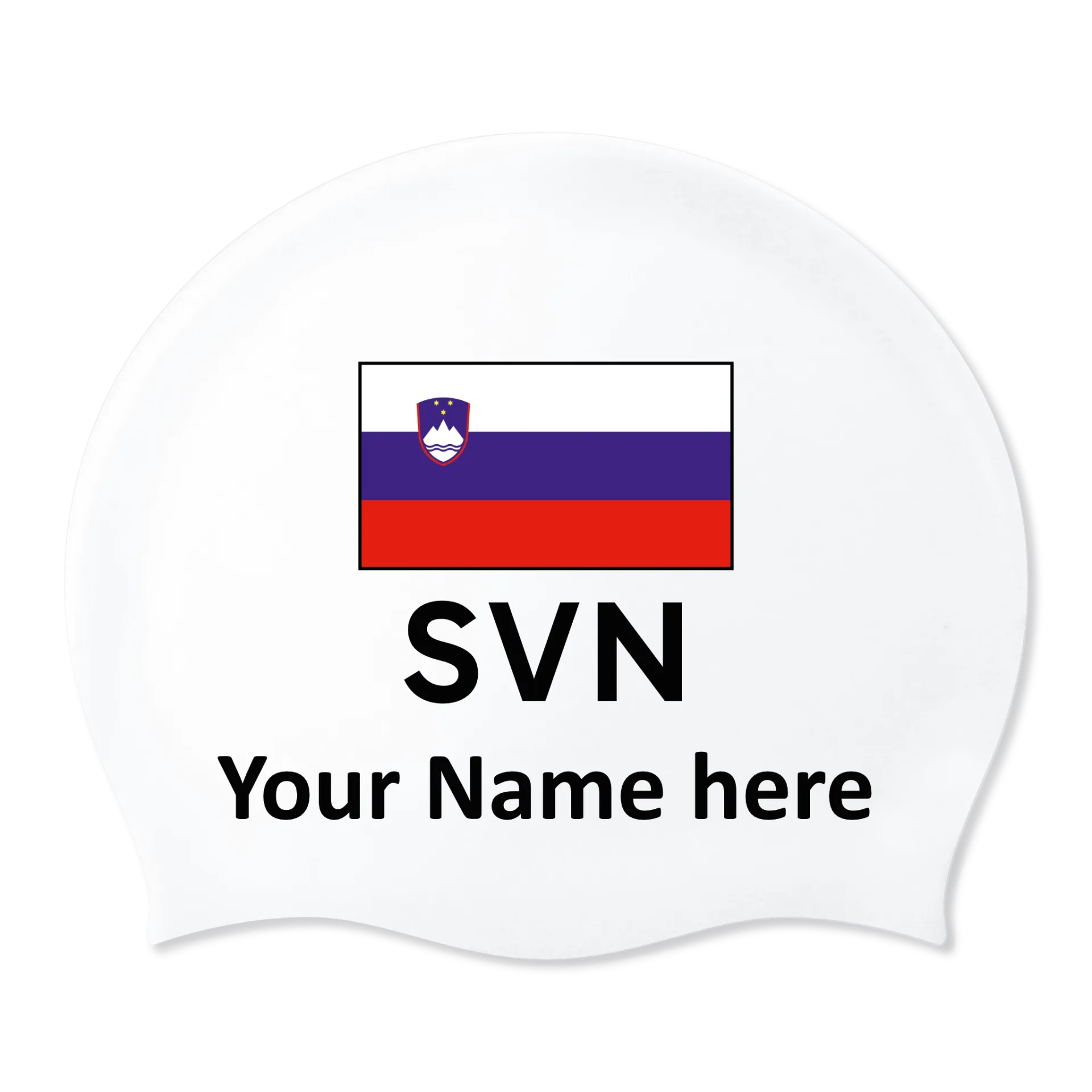 Silicon Swim Cap with individual Name and Flag Slovenia - 2 pieces