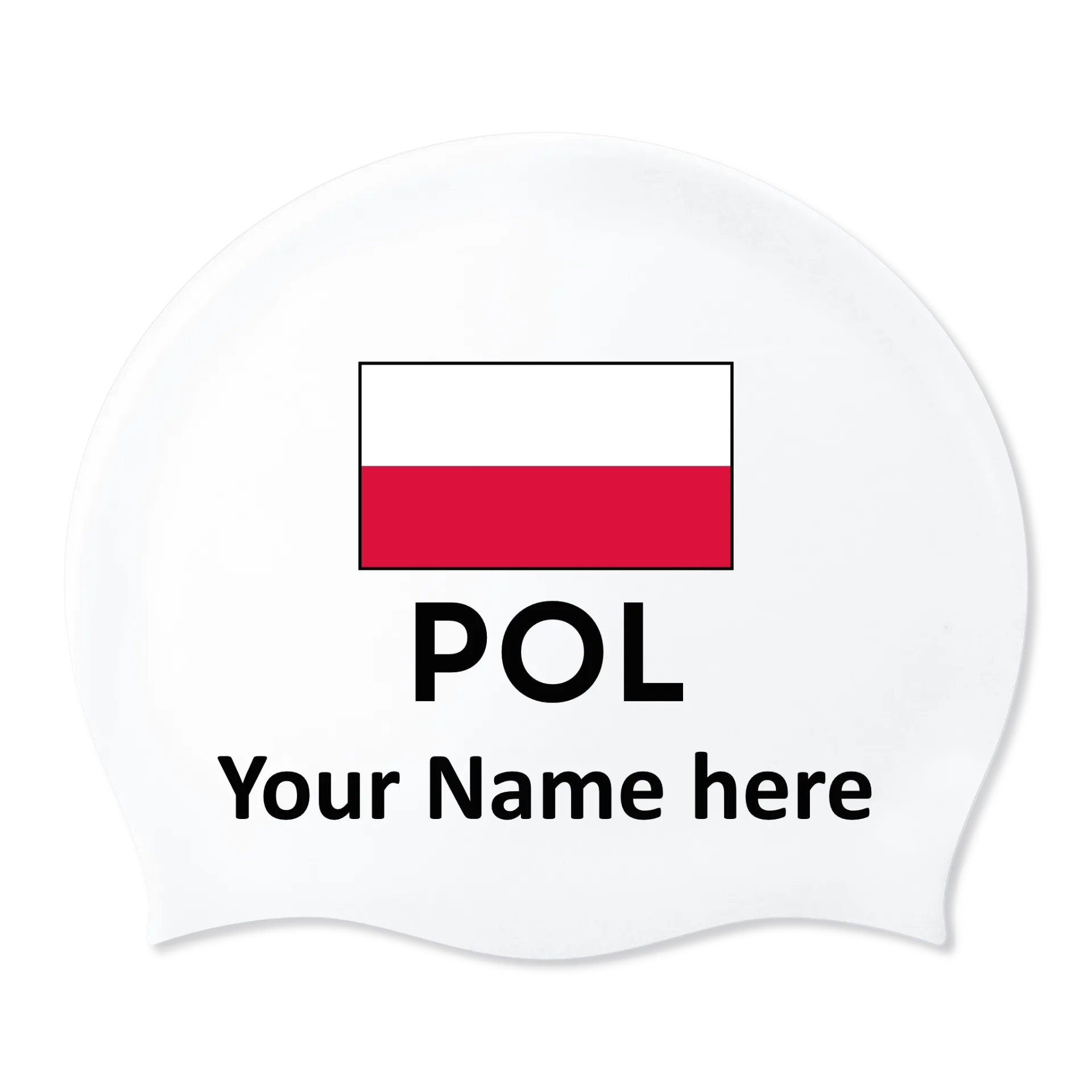 Silicon Swim Cap with individual Name and Flag Poland - 2 pieces