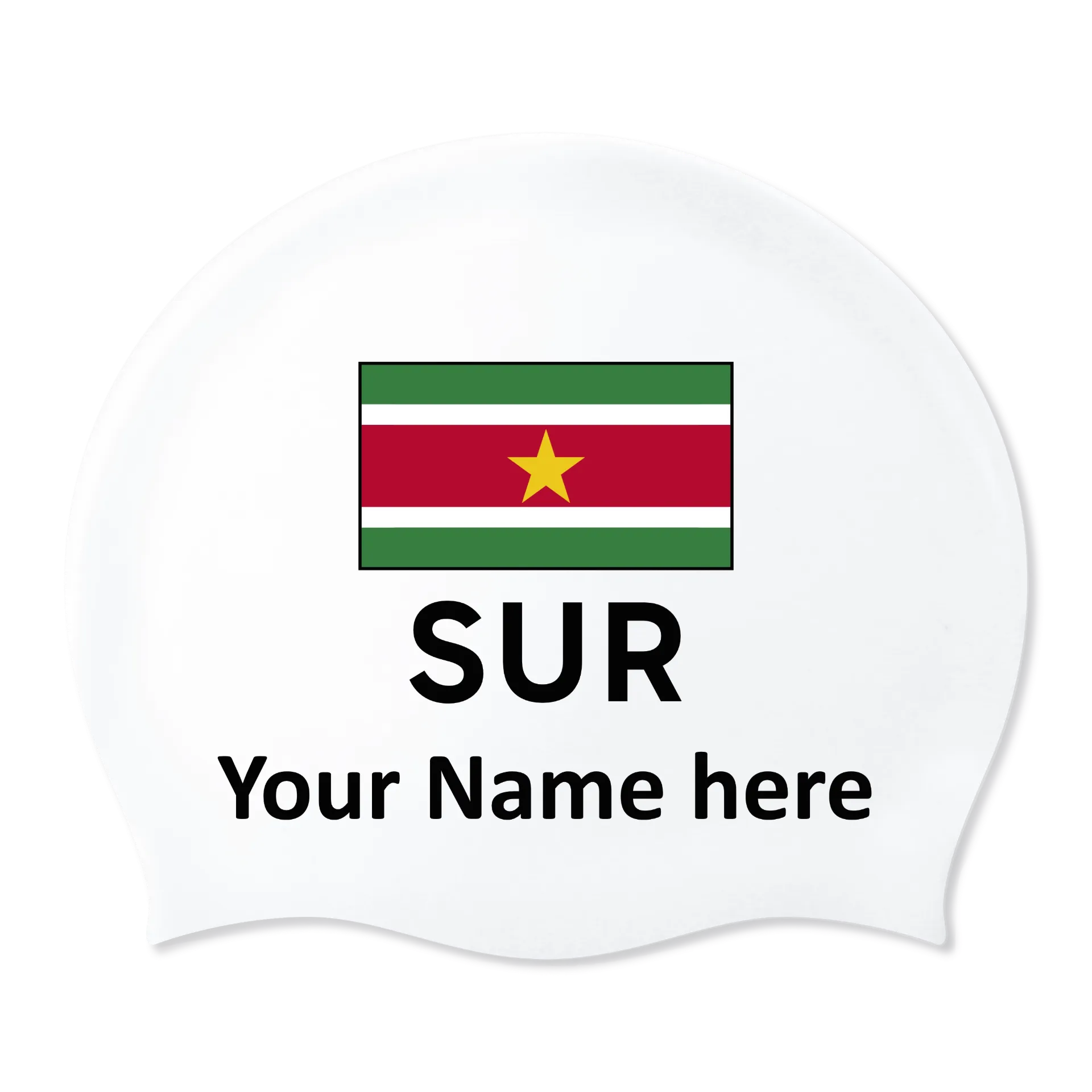 Silicon Swim Cap with individual Name and Flag Surinam - 2 pieces