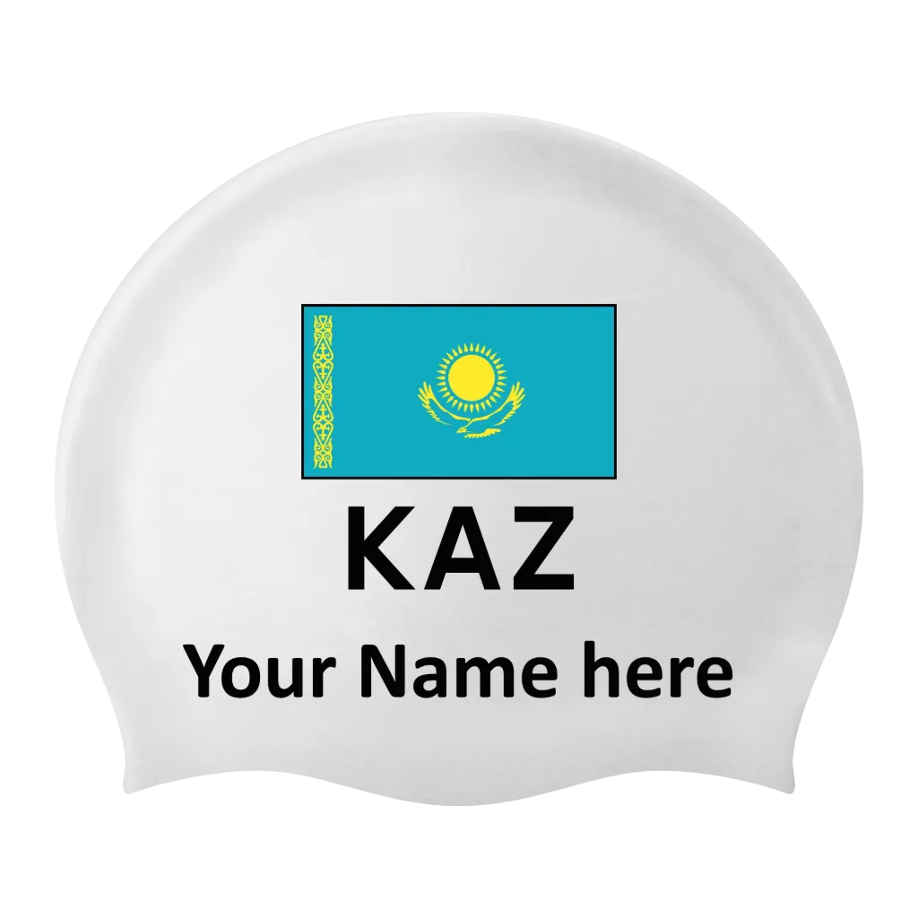 Silicon Swim Cap with individual Name and Flag Kazakstan - 2 pieces