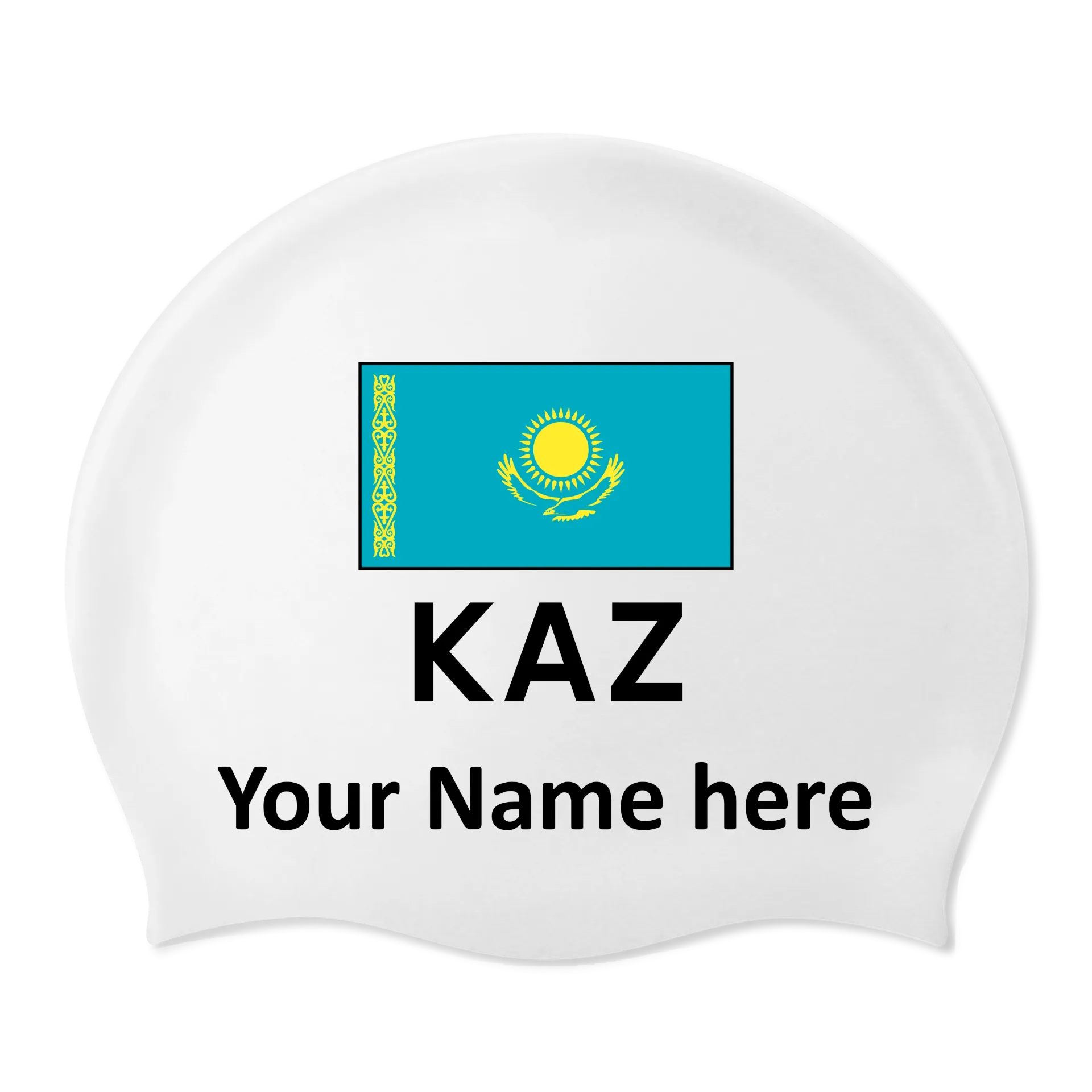 Silicone Badmuts Wit met individuele naam en Vlag Kazachstan - 2 stuks