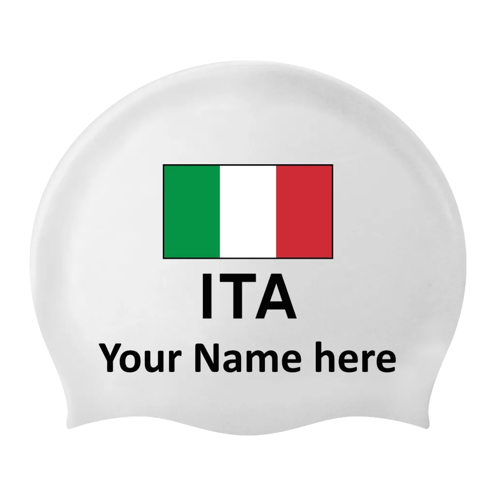 Silicon Swim Cap with individual Name and Flag Italien - 2 pieces