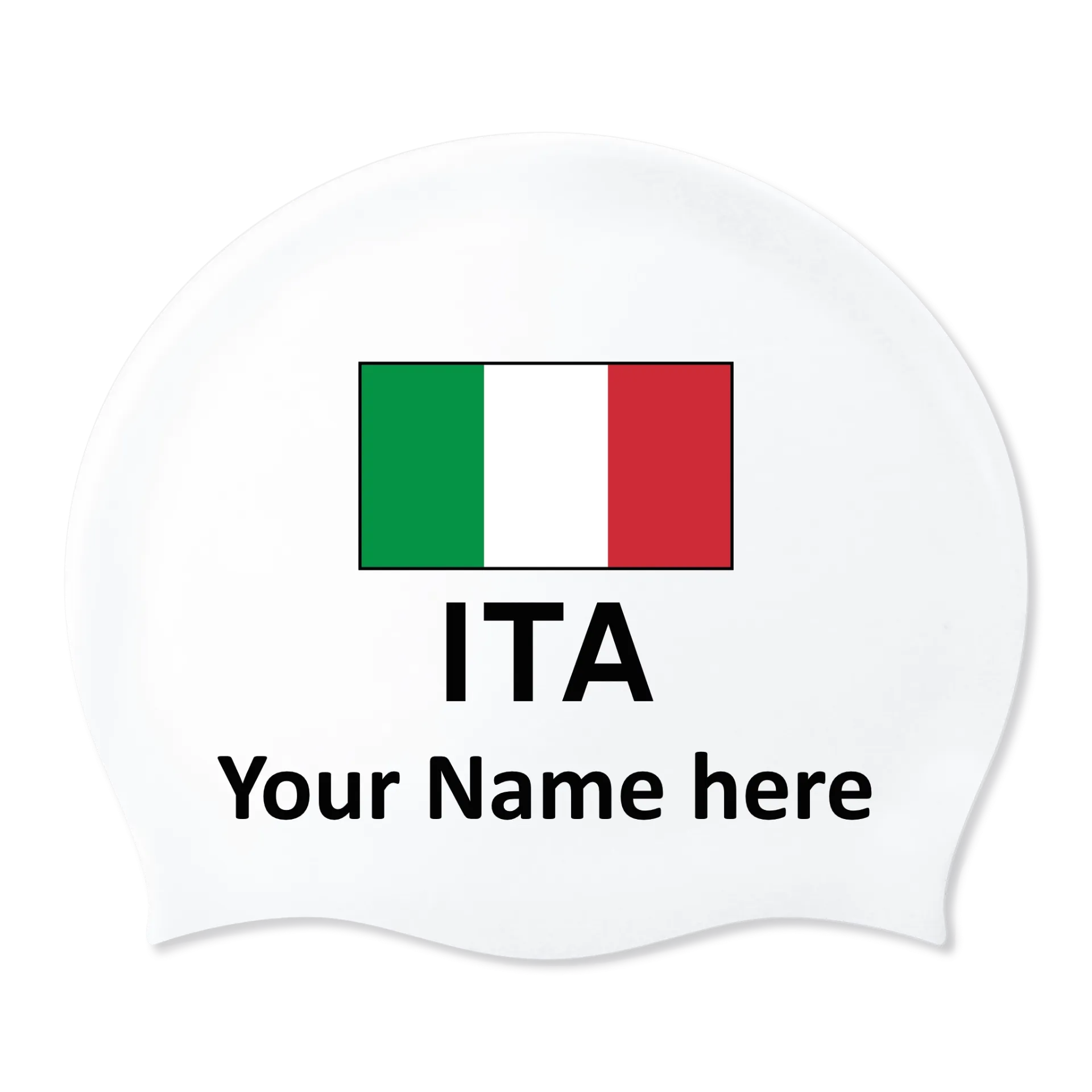 Silicon Swim Cap with individual Name and Flag Italy - 2 pieces