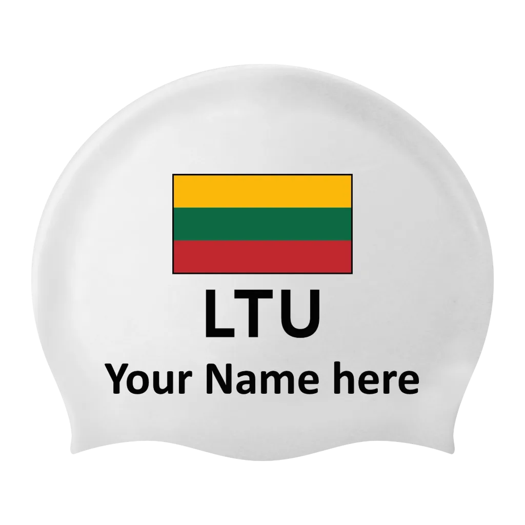 Silicone Badmuts Wit met individuele naam en Vlag Litouwen - 2 stuks