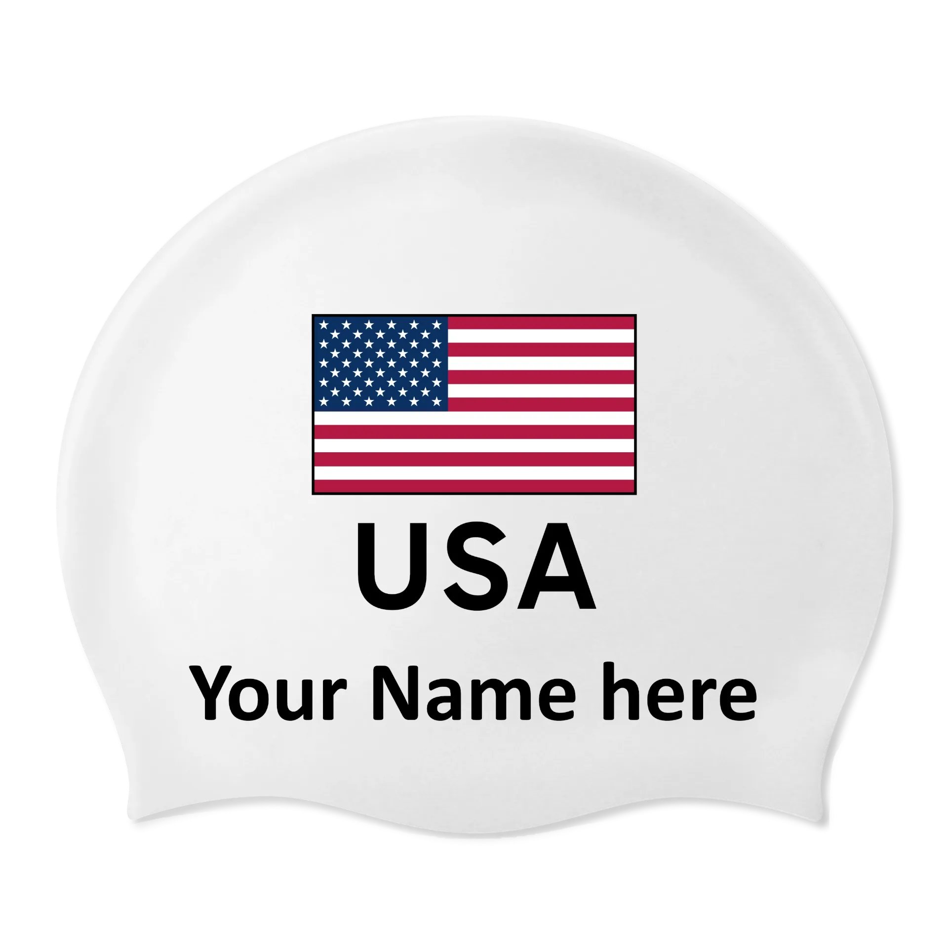 Silicon Swim Cap with individual Name and Flag United States - 2 pieces
