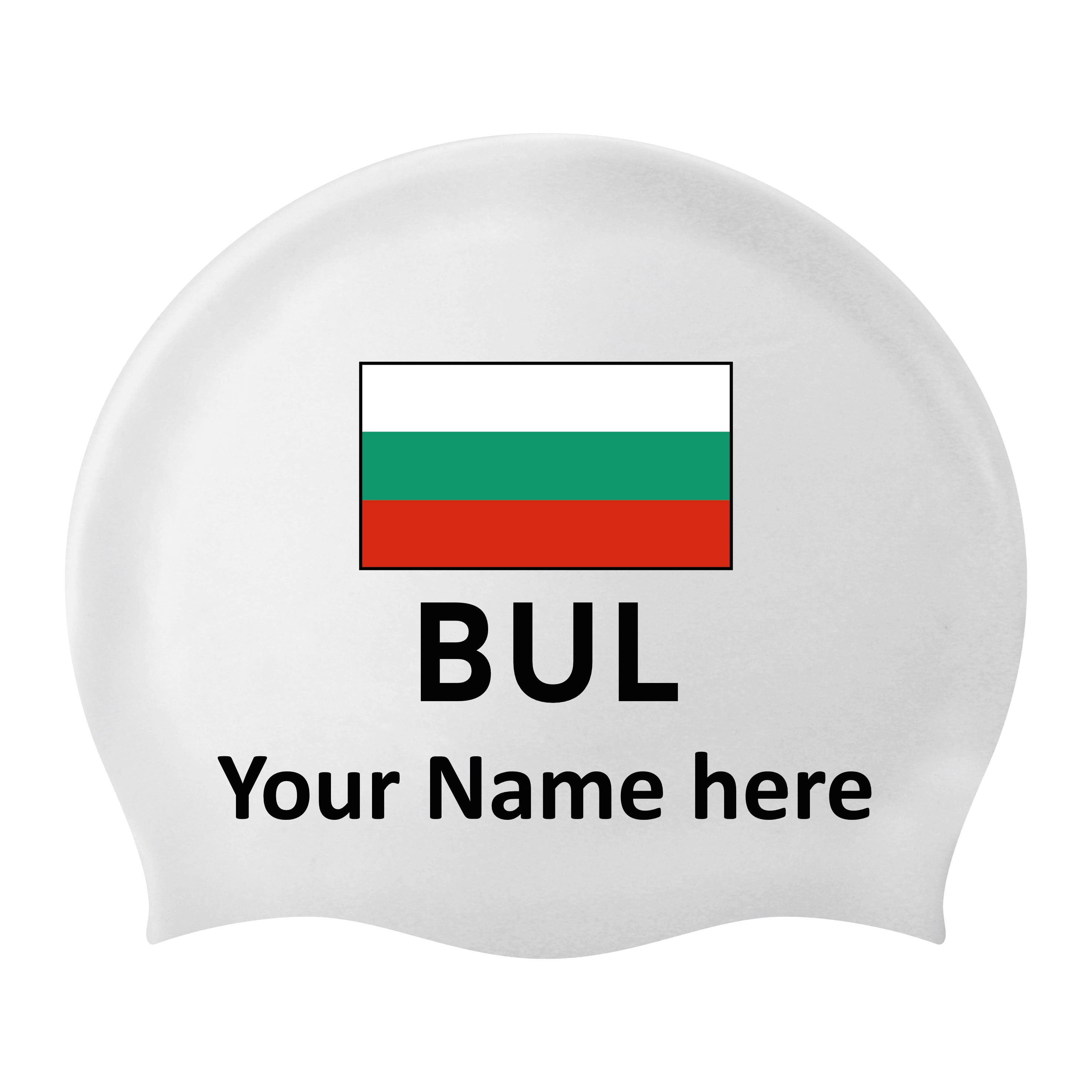 Silicon Swim Cap with individual Name and Flag Bulgaria - 2 pieces