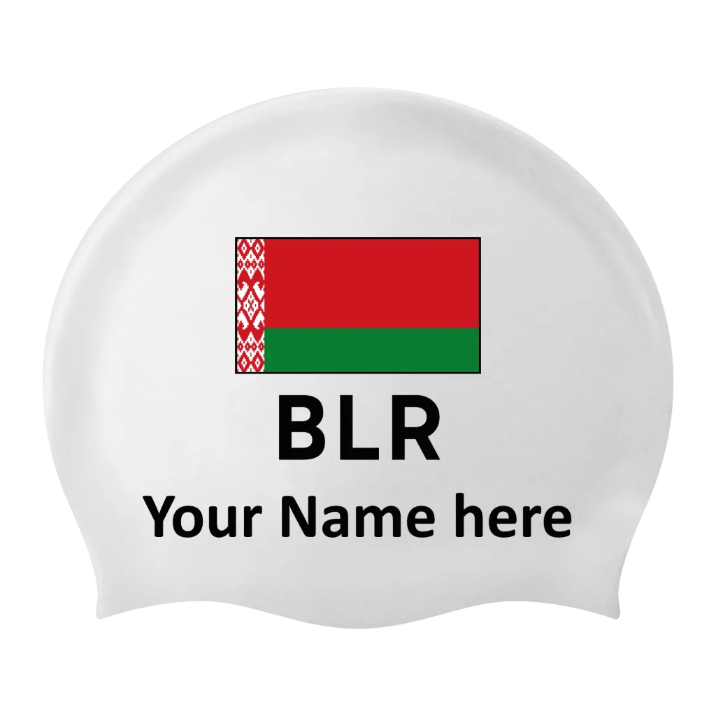 Silicone Badmuts Wit met individuele naam en Vlag Belarus - 2 stuks