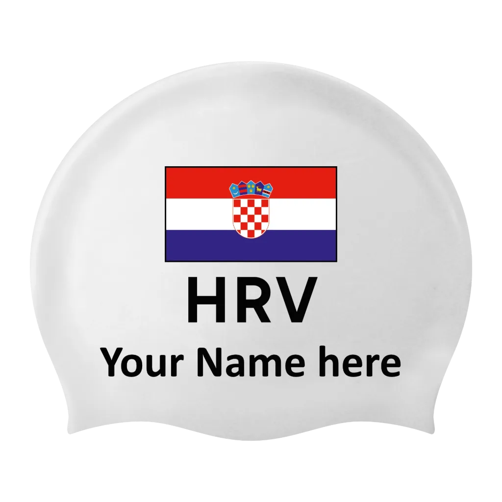 Silicone Badmuts Wit met individuele naam en Vlag Kroatië - 2 stuks