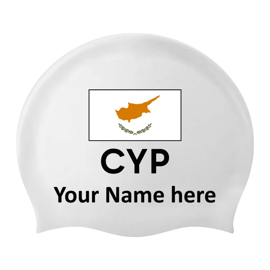Silicon Swim Cap with individual Name and Flag Cyprus - 2 pieces