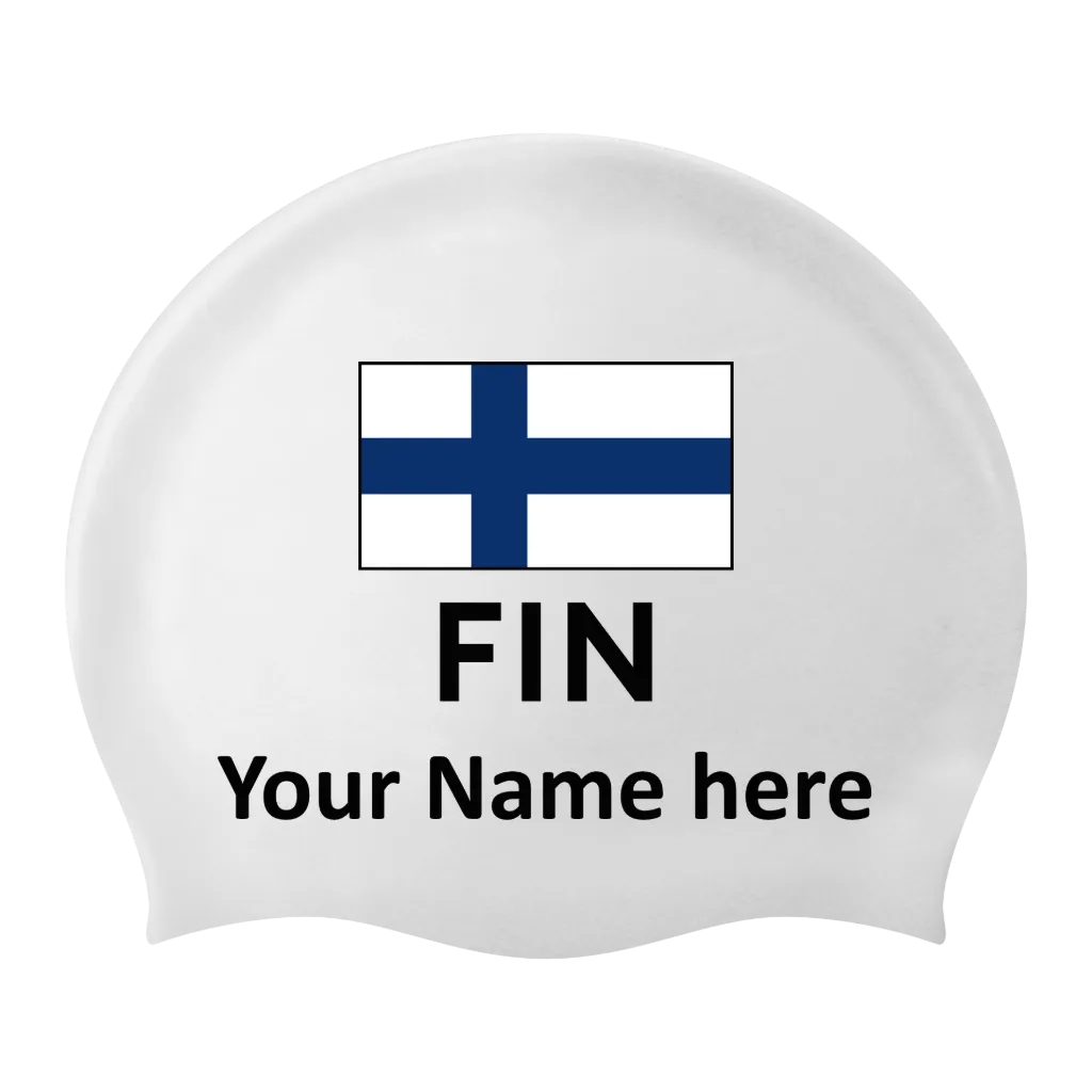 Silicone Badmuts Wit met individuele naam en Vlag Finland - 2 stuks