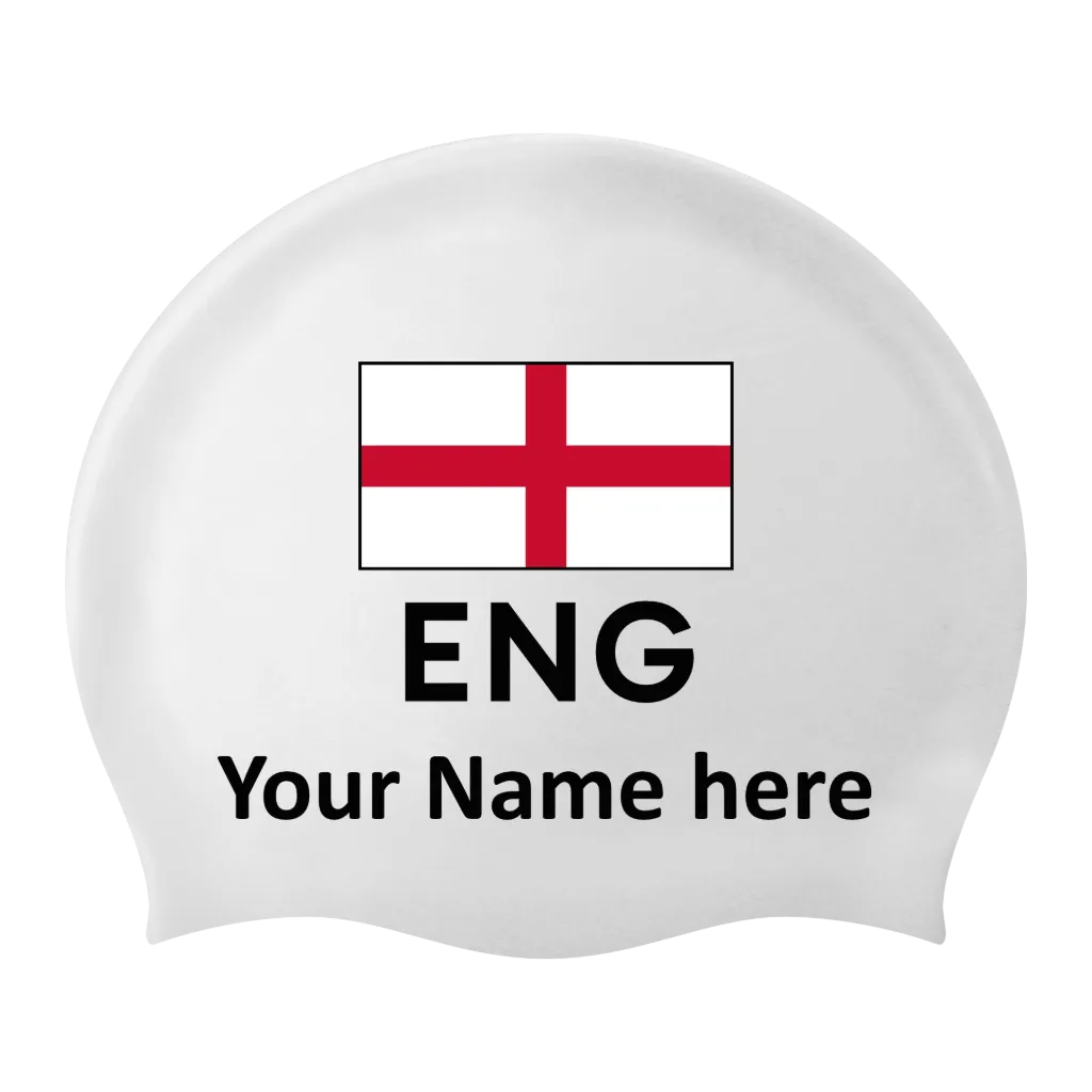 Weiße Badekappe mit Namen aus Silikon mit Flagge England - 2 Stück