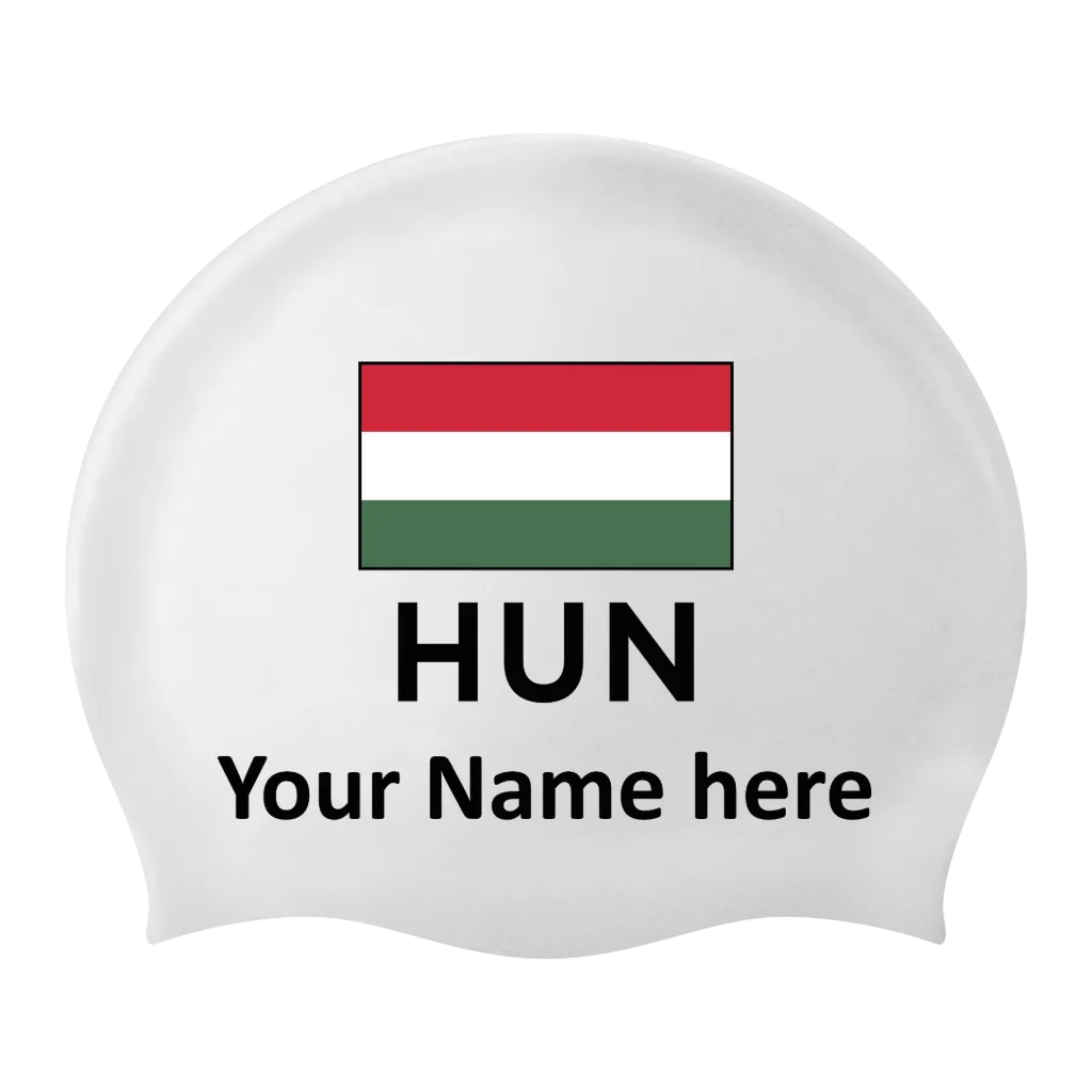 Silicon Swim Cap with individual Name and Flag Hungary - 2 pieces