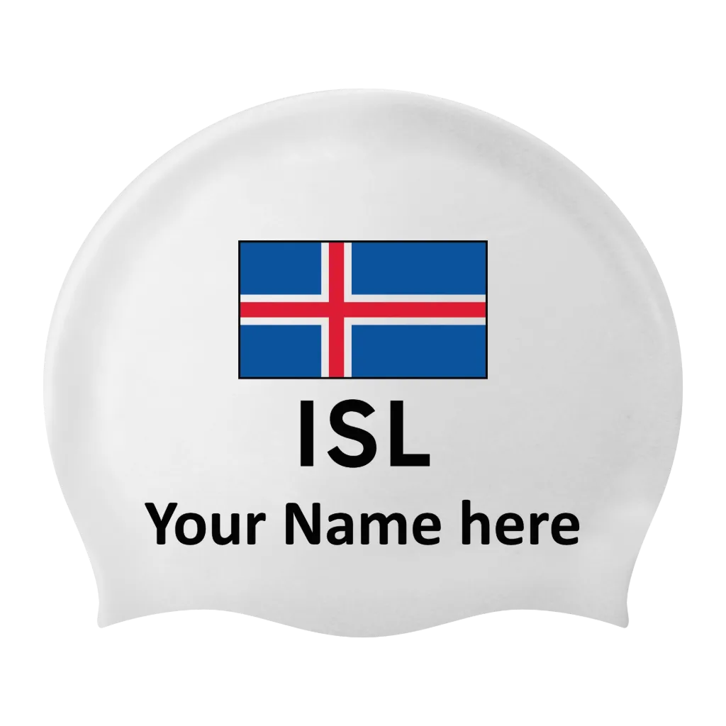 Silicon Swim Cap with individual Name and Flag Iceland - 2 pieces