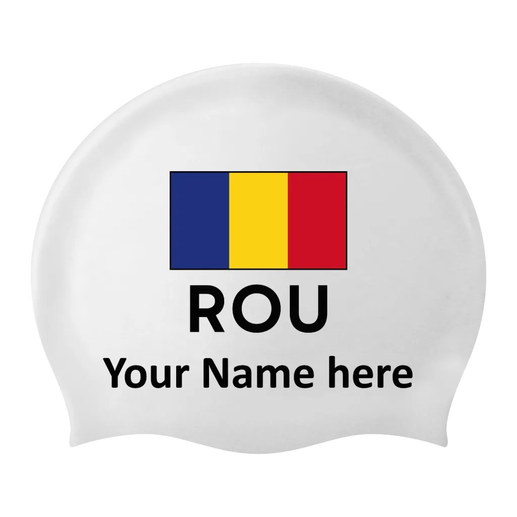 Silicon Swim Cap with individual Name and Flag Rumänien - 2 pieces