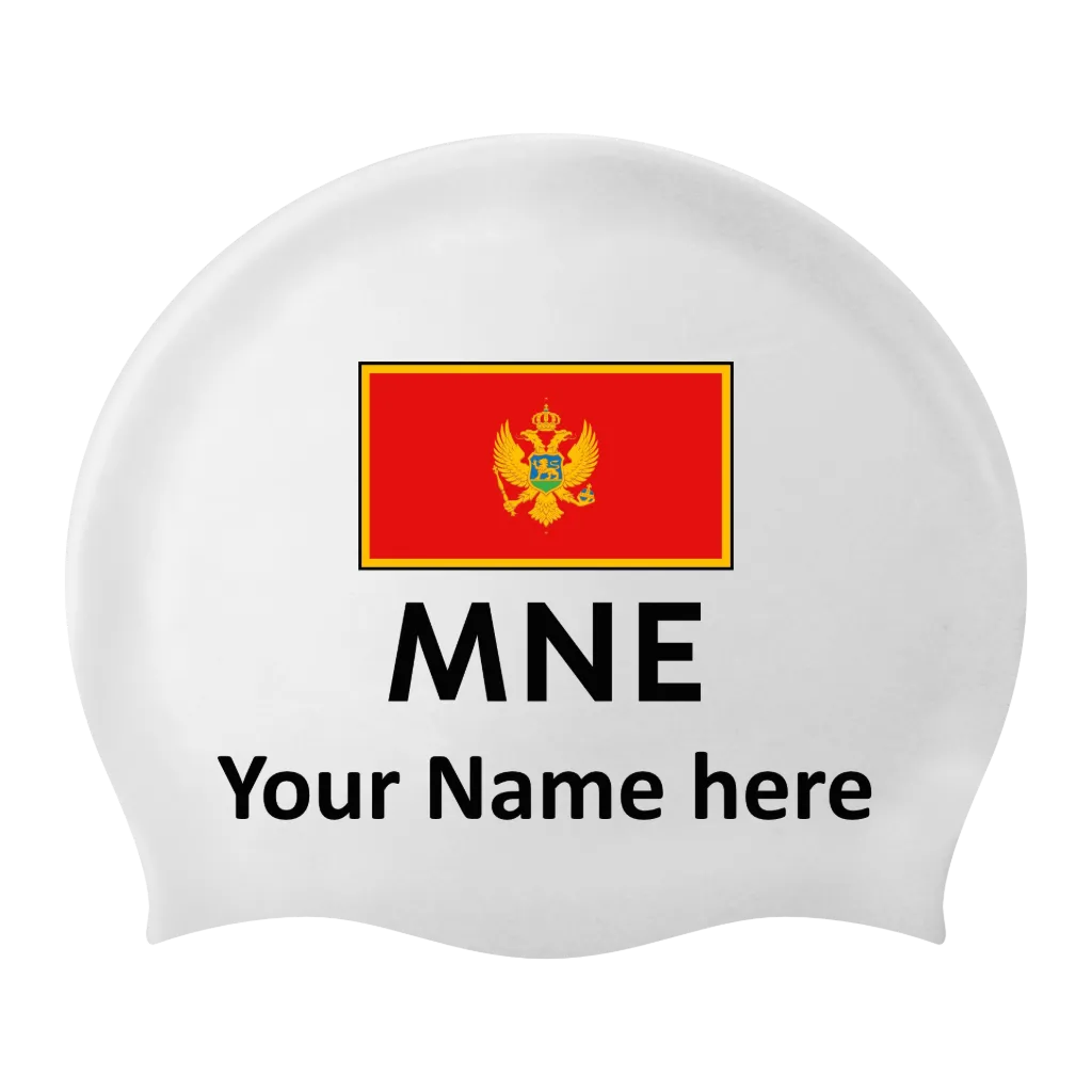 Silicon Swim Cap with individual Name and Flag Montenegro - 2 pieces
