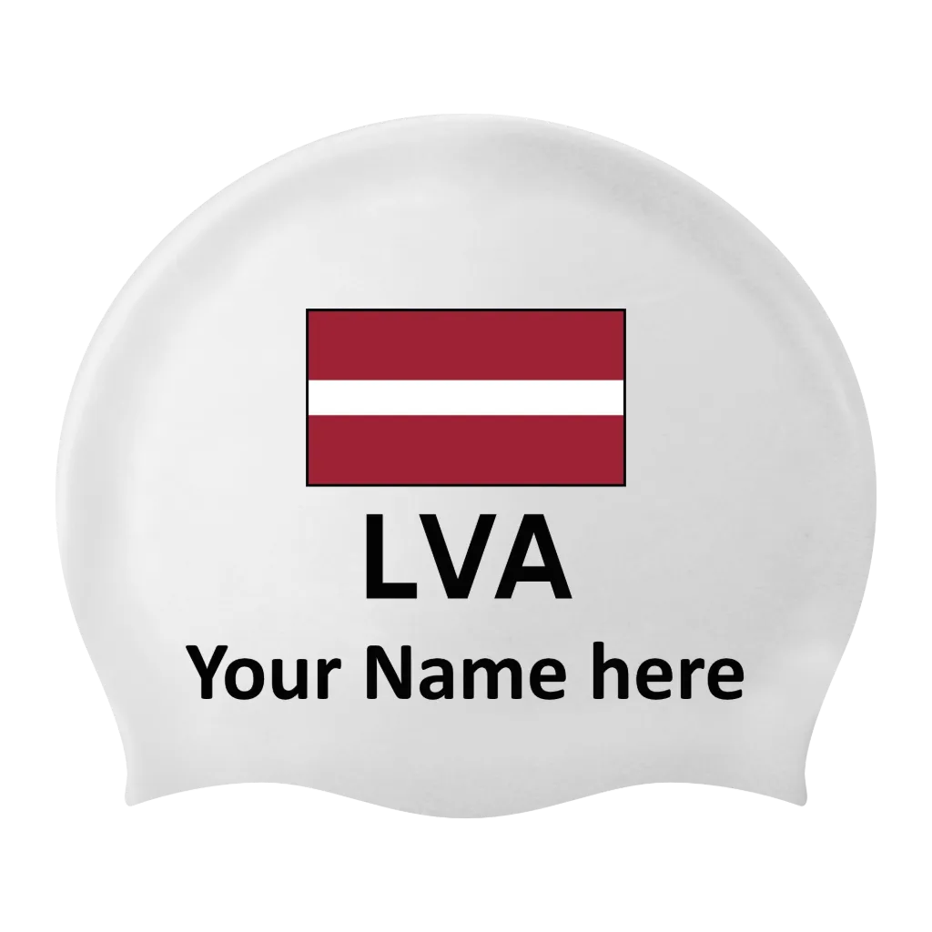 Silicone Badmuts Wit met individuele naam en Vlag Letland - 2 stuks