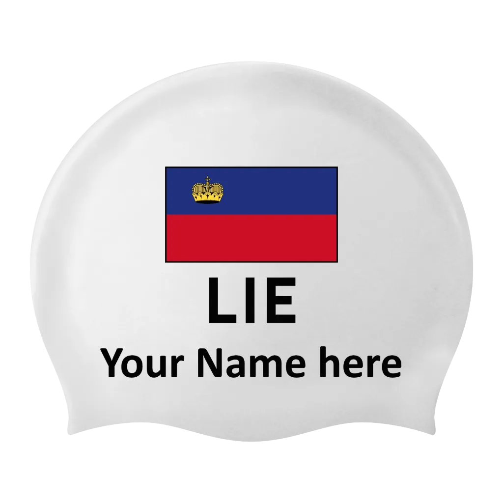 Silicone Badmuts Wit met individuele naam en Vlag Liechtenstein - 2 stuks